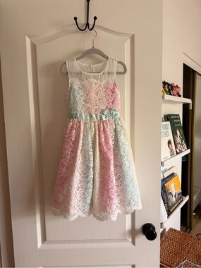 Jona Michelle Girls Pastel Lace Party Dress with Satin Bow